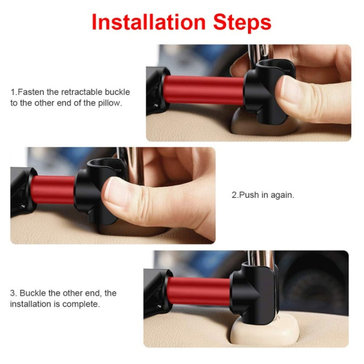 Retractable buckle installation: press and clip the headrest holder in place