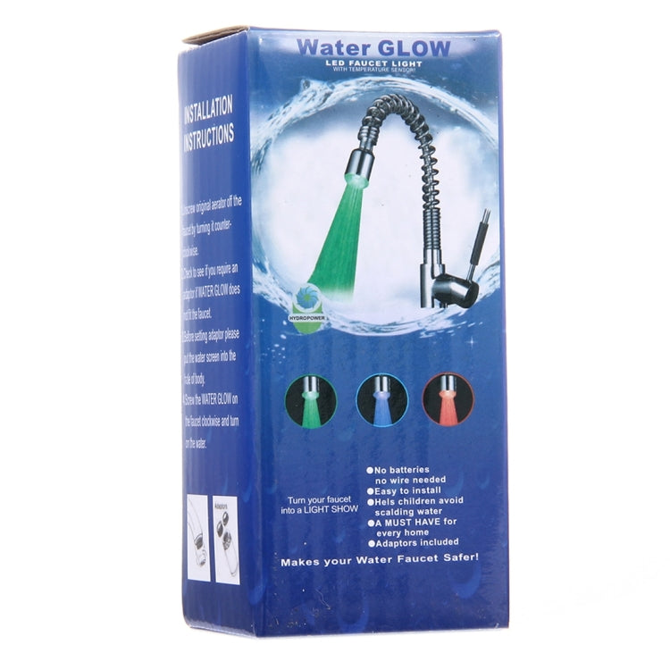 Retail box for Water Glow LED faucet light kit with installation instructions