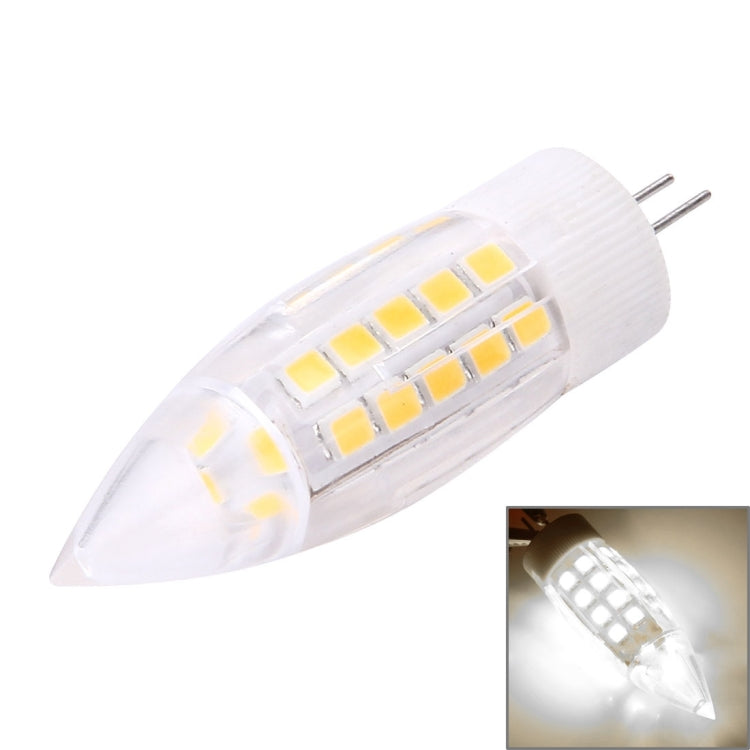 Candle-style LED bulb with SMD LED strip, clear body, and two pins