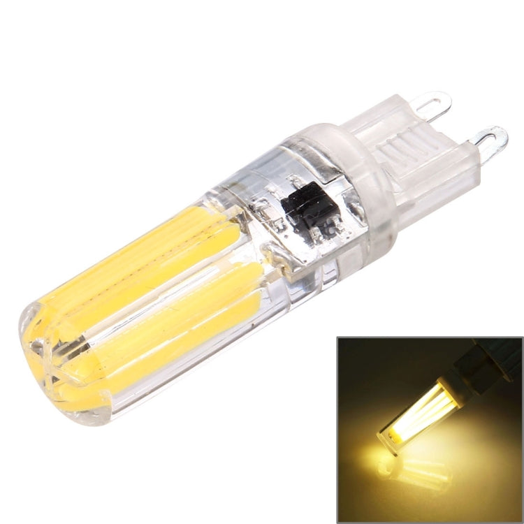 Dimmable LED filament bulb with transparent glass G9 base, warm yellow light