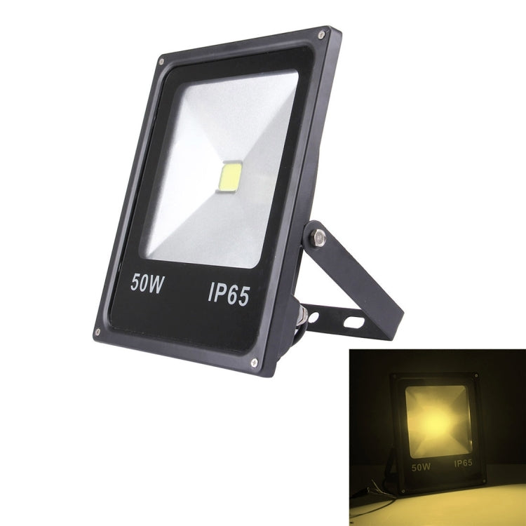 Black 50W LED flood light with bracket, IP65, warm yellow light module