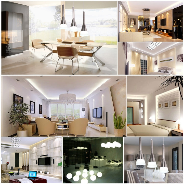 Multiple rooms lit by bright white LED bulbs for home lighting