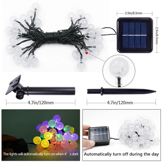 50 LEDs Bubble Ball Outdoor Garden Waterproof Christmas Spring Festival Decoration Solar Lamp String