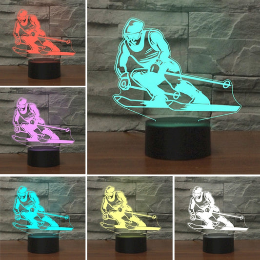 Skiing Shape 3D Colorful LED Vision Light Table Lamp, 16 Colors Remote Control Version, 16 Colors Remote Control Version