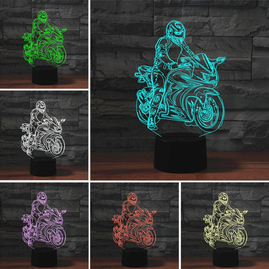 Motorcycle Shape 3D Colorful LED Vision Light Table Lamp, Crack Remote Control Version, Crack Remote Control Version