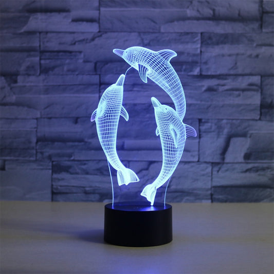 Three Dolphins Shape 3D Colorful LED Vision Light Table Lamp, USB & Battery Version, USB & Battery Version
