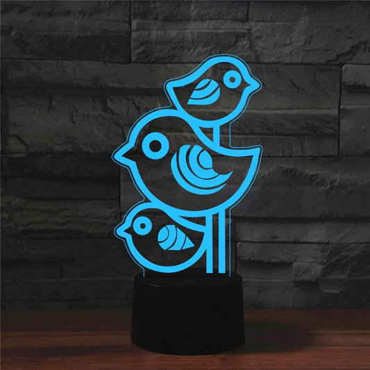 Three Birds Shape 3D Colorful LED Vision Light Table Lamp, 16 Colors Remote Control Version, 16 Colors Remote Control Version