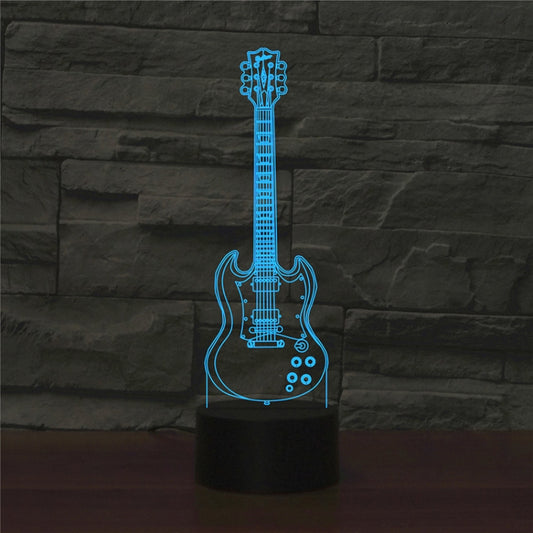 Five-string Guitar Shape 3D Colorful LED Vision Light Table Lamp, USB Touch Version, USB Touch Version