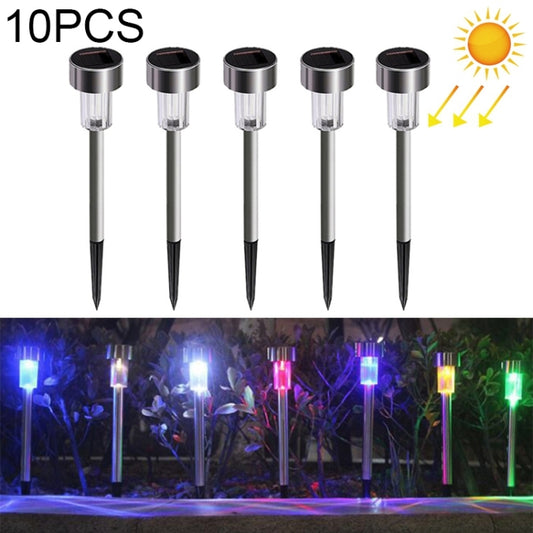 Set of five solar garden stake lights with stainless steel tops and clear LED lenses