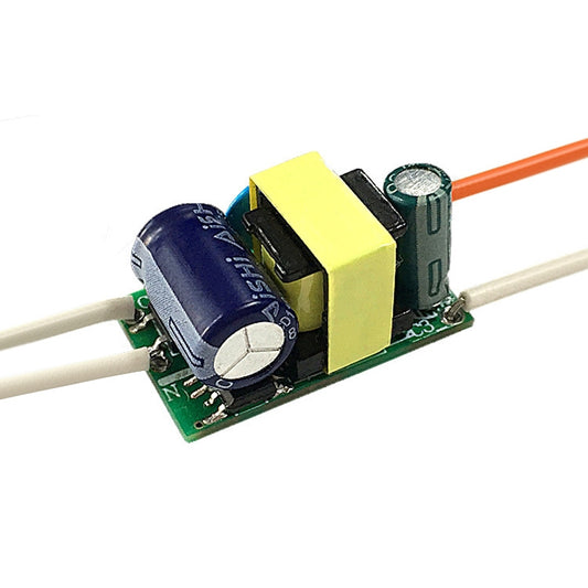 Isolated LED driver adapter PCB with yellow transformer, blue capacitor, and orange power wire