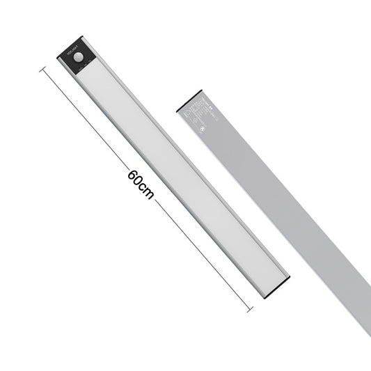 60cm rechargeable LED smart motion sensor light bar, silver with round sensor on end