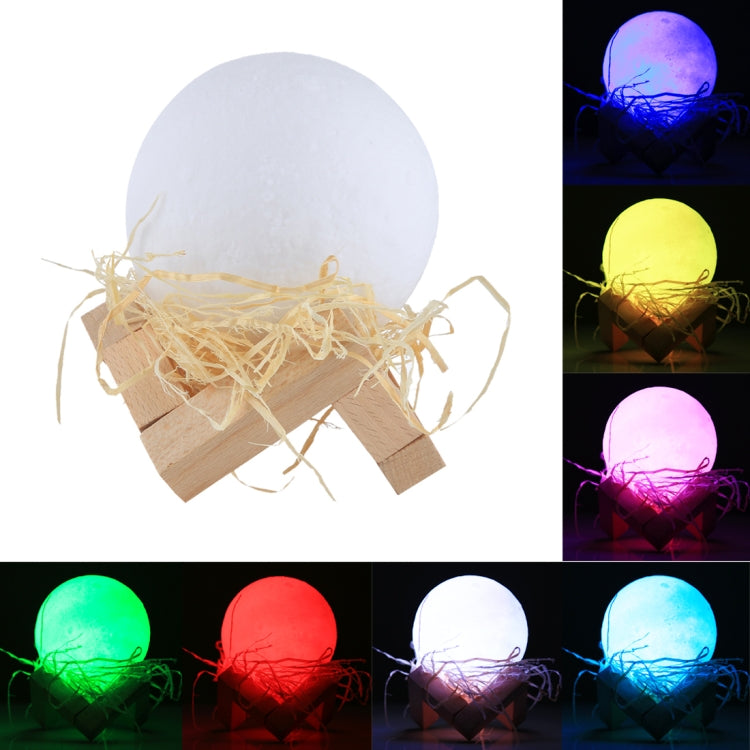 LED moon night light with white globe on wooden heart holder with twine and multicolor glow