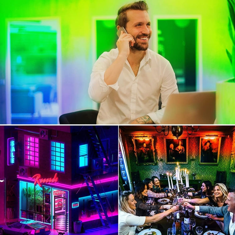 RGB LED rope light lighting effect in a room with multicolor illumination