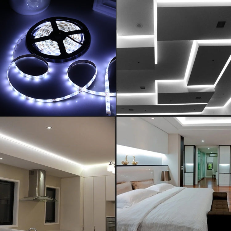 Glowing dimmable LED rope lights along corners and ceiling edges with bright white illumination