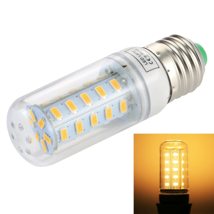 E27 LED bulb with clear lens, 36 SMD LEDs, warm light glow in inset