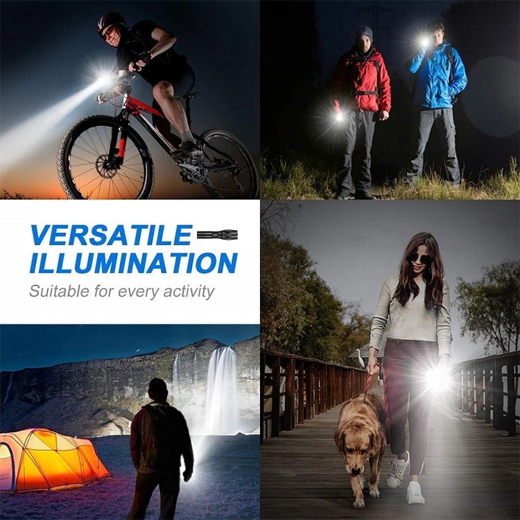 Handheld flashlight casting bright beams in night outdoor activities