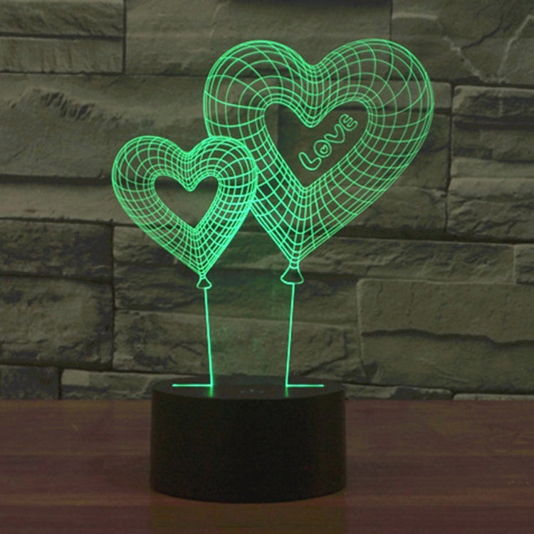 Double heart balloon desk lamp night light with glowing green heart wire frame