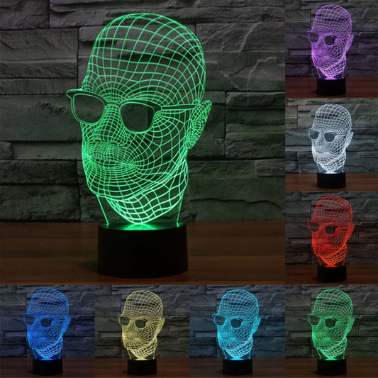 7 Color Discoloration Creative Visual Stereo Lamp Desk Lamp Night Light, Product Size: 23.6 x 14.0 x 8.7 cm, Man with Glasses Style