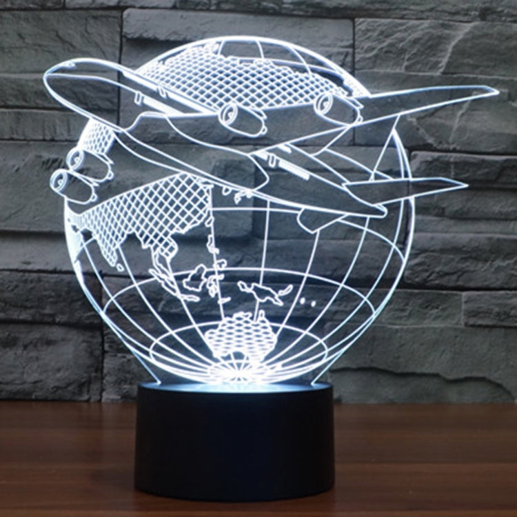 Airplane globe desk lamp night light with white LED glow on black base