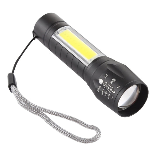 A2 USB Charging Waterproof Zoomable XPE + COB Flashlight with 3-Modes & Storage Box, A2
