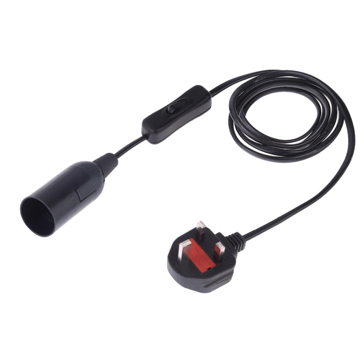 E14 lamp holder with inline switch, black ceramic cap, black extension cable, UK plug