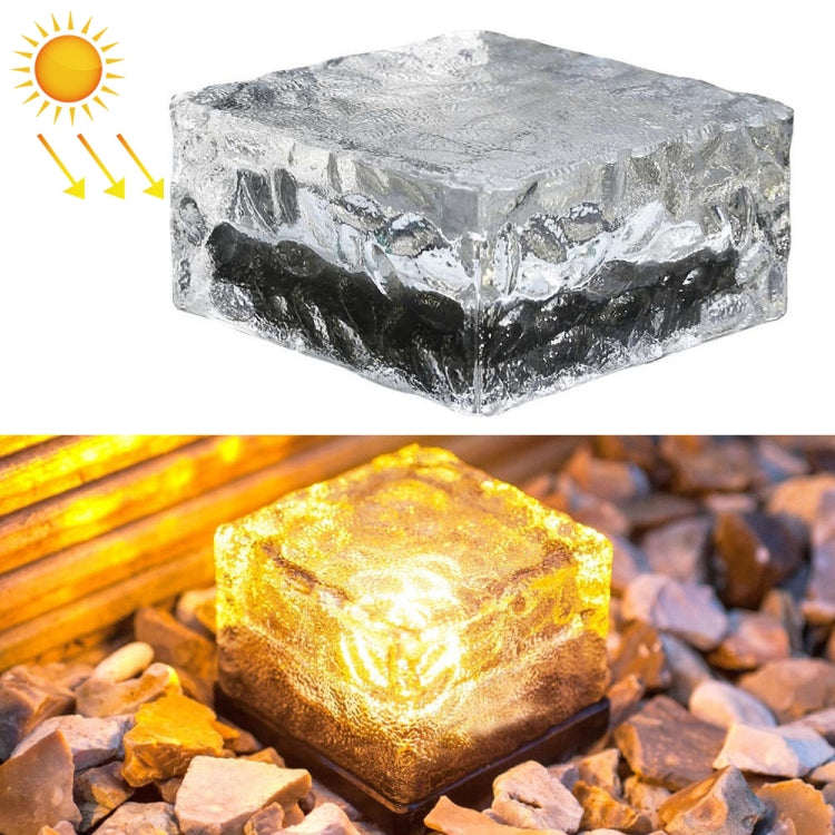Solar-powered square buried LED light with warm light glow under frosted glass cover
