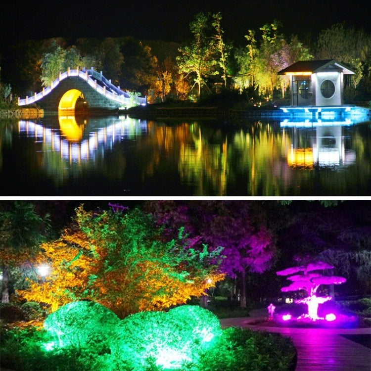 Lakeside and garden lighting scene with vivid multi-color LED light effects