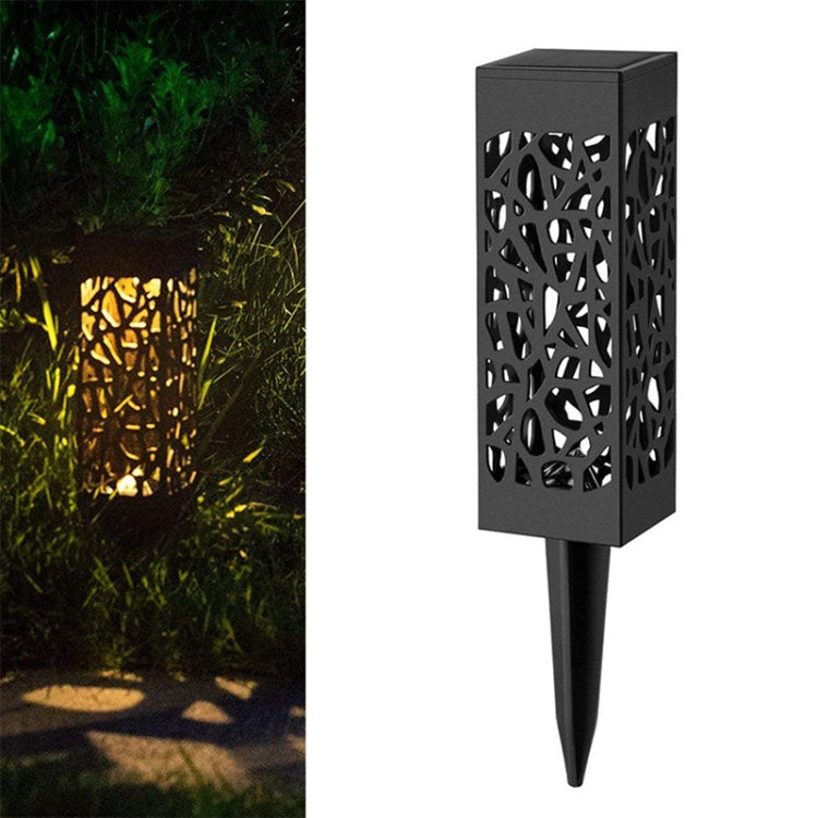 Solar garden stake lamp with black pierced cutout design