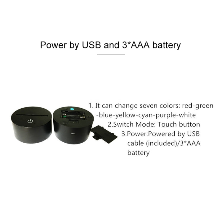 USB and battery powered black LED night light base with touch button and indicator