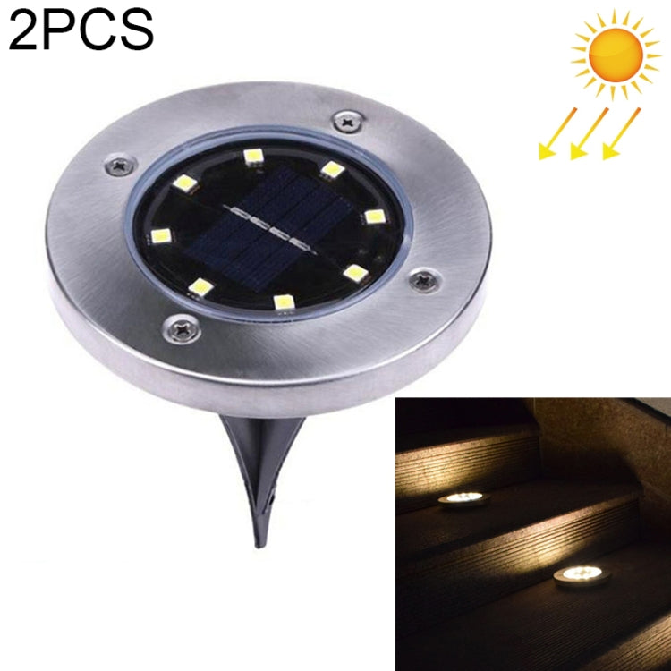 Brushed stainless solar LED ground light with round top, 4 LED chips, and stake