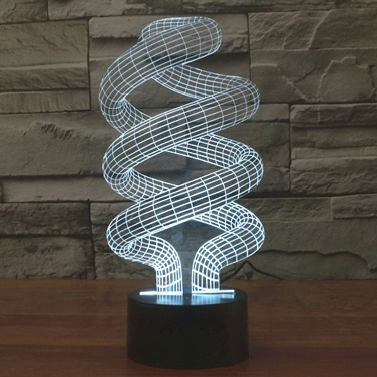 Spiral wire desk night light with white-blue glow and black round base
