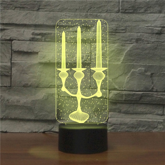 Candlestick Black Base Creative 3D LED Decorative Night Light, Powered by USB and Battery, Powered by USB and Battery