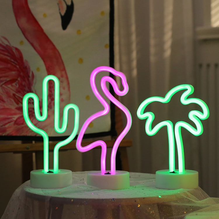 Set of LED neon-style tree night lights with green, pink, and green glow