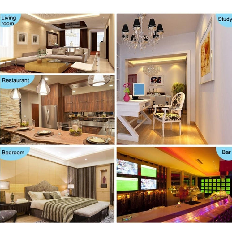 Smart RGB LED lighting shown in living, restaurant, bedroom, and bar rooms