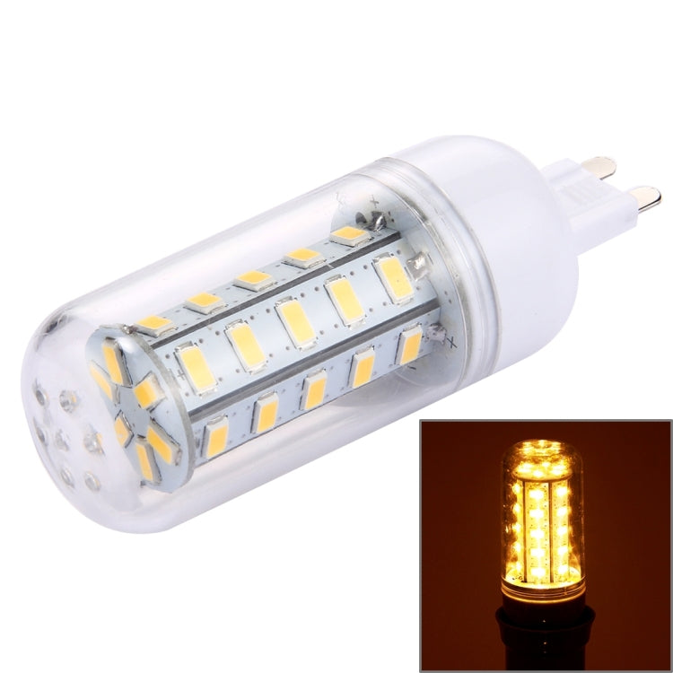 White LED corn bulb with multiple SMD 5730 chips, warm glowing LEDs