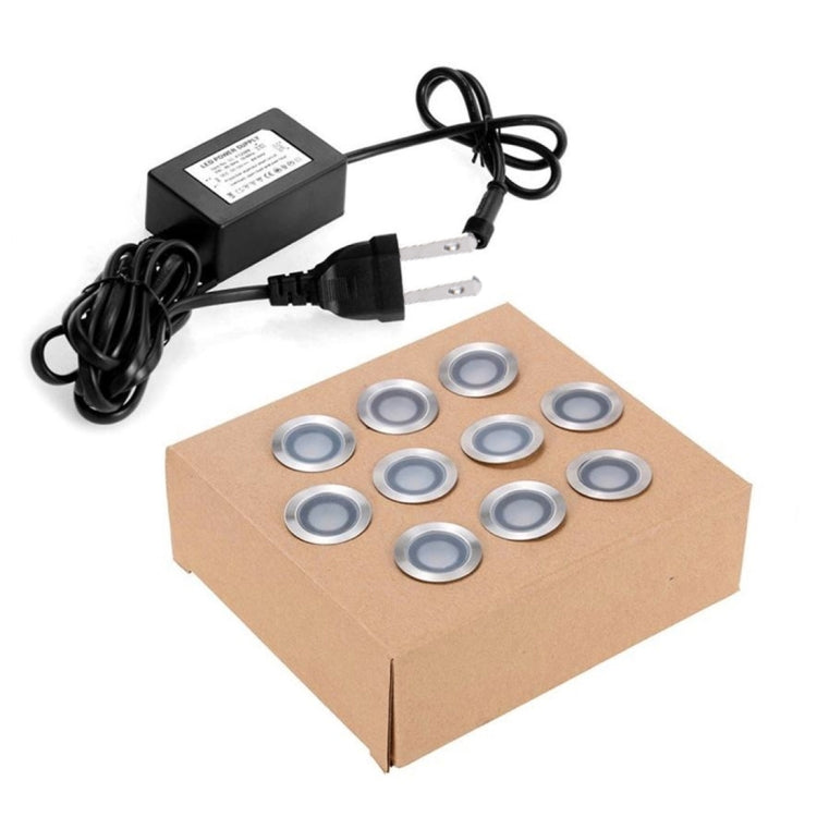 LED deck light kit with driver power supply, black cable, and round modules