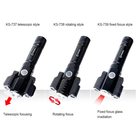 KS-739 USB Charging Waterproof T6+XPE Fixed Focus LED Flashlight with 4-Modes, KS-739