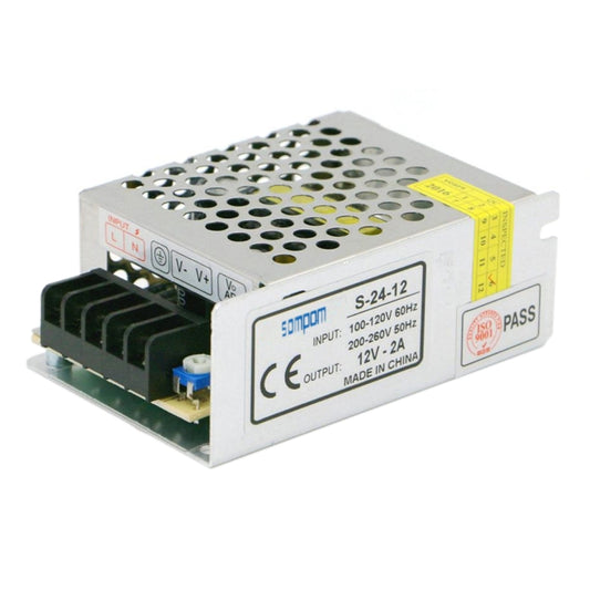 SOMPOM S-24-12 24W 12V 2A Iron Shell Driver LED Light Strip Lighting Monitor Power Supply, 24W 2A