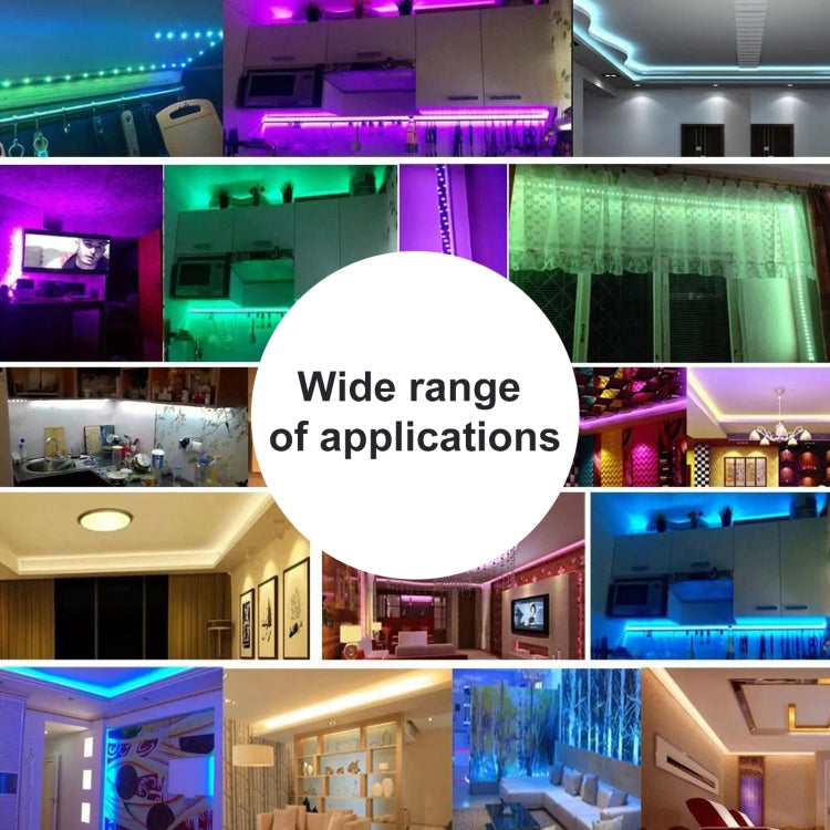 RGB LED strip lighting in indoor settings with multiple colored illumination