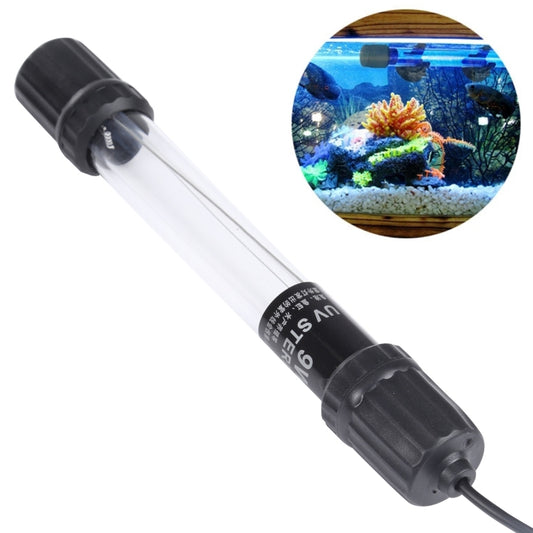 9W UV germicidal aquarium lamp with black end caps and transparent tube