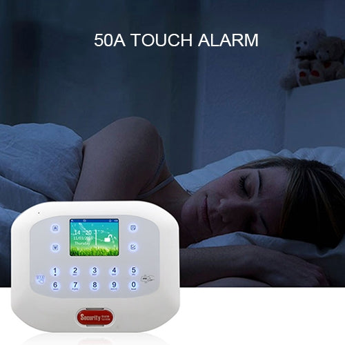 White touchscreen alarm control panel with LCD display for wireless GSM/PSTN system