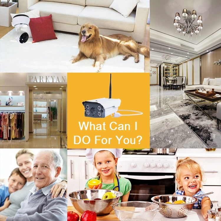 Wireless indoor Wi-Fi IP camera monitoring a living room, hallway, and storefront
