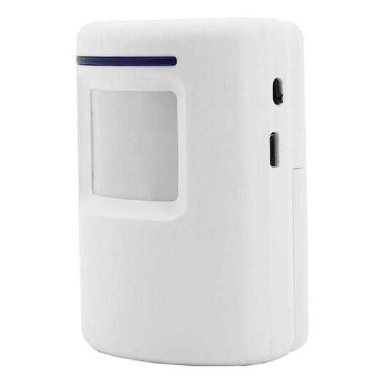 White PIR sensor alarm detector with side buttons and blue top indicator bar