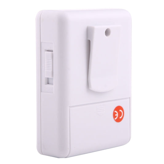 Wireless receiver unit with mounted speaker and red alarm indicator, white plastic.