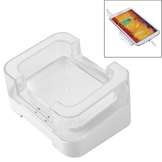 Clear tablet display stand with protective cradle and security cable opening