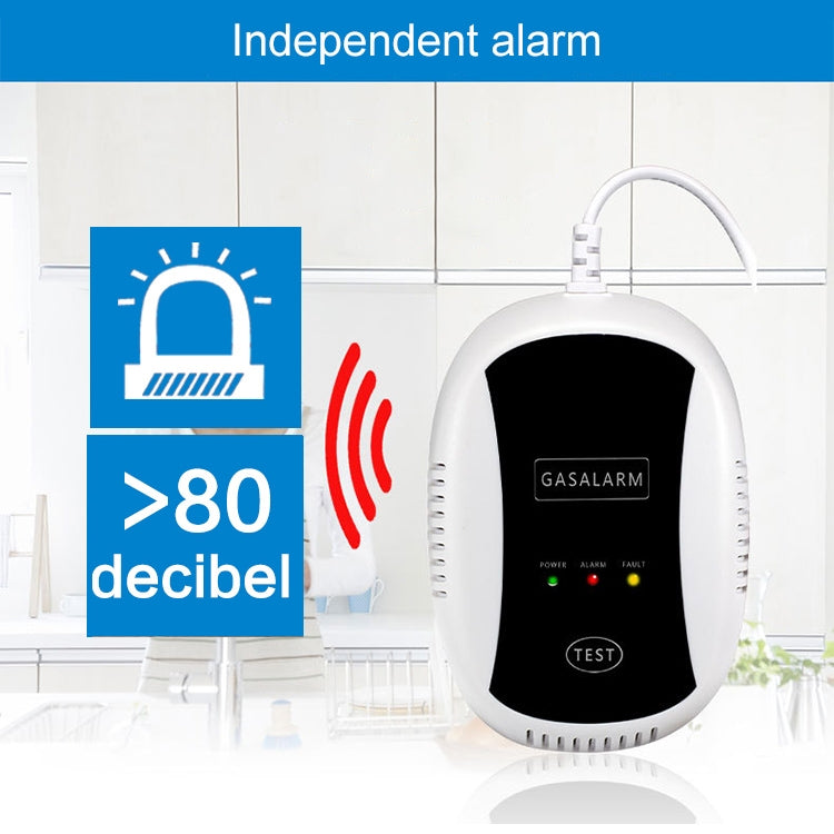 Wireless gas detection alarm with front LED status lights and TEST button