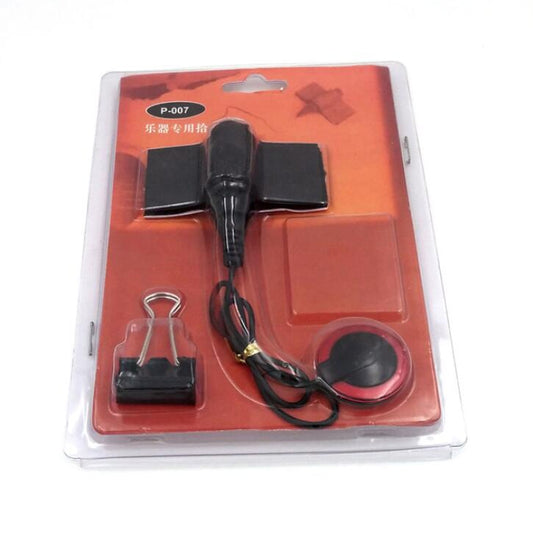 Piezo contact microphone pickup kit in blister pack with wires and red sensor disk