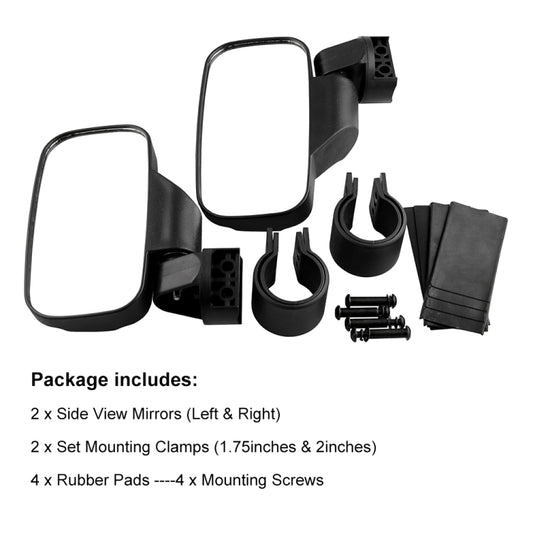 MB-MR016-BK 2 PCS Motorcycle UTV Modified Side View Mirrors for UTV with 1.75 inch and 2 inch Roll Cage, MB-MR016-BK