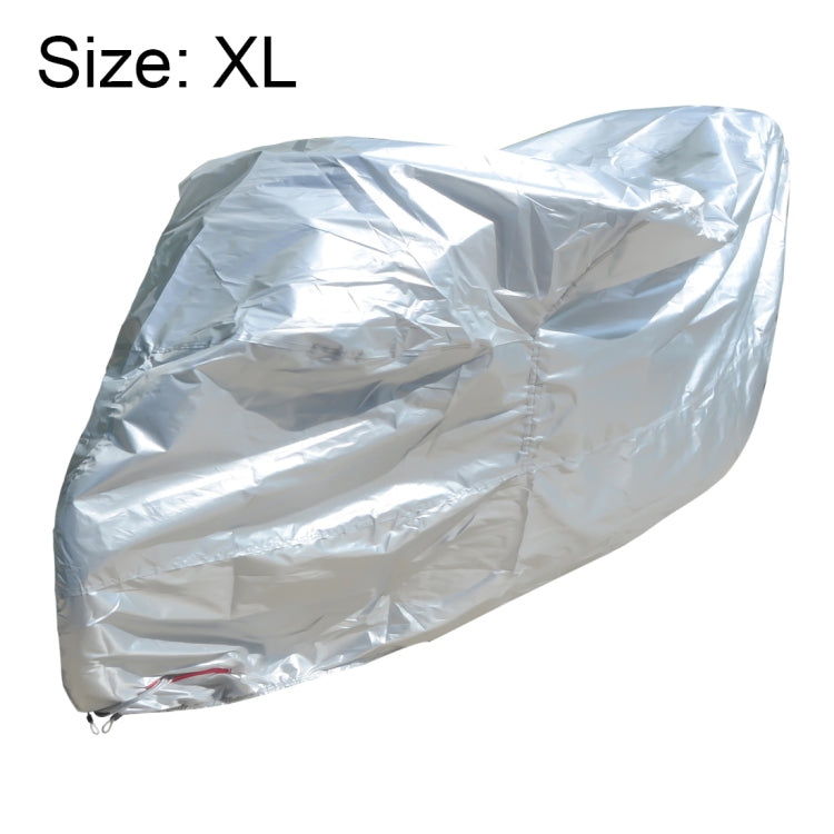 Size XL motorcycle cover in silver-gray, full drape with sewn seams