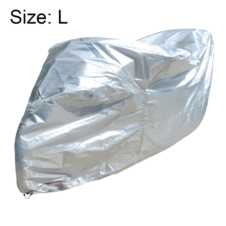 Size L silver motorcycle cover, smooth crinkled finish with elastic edges
